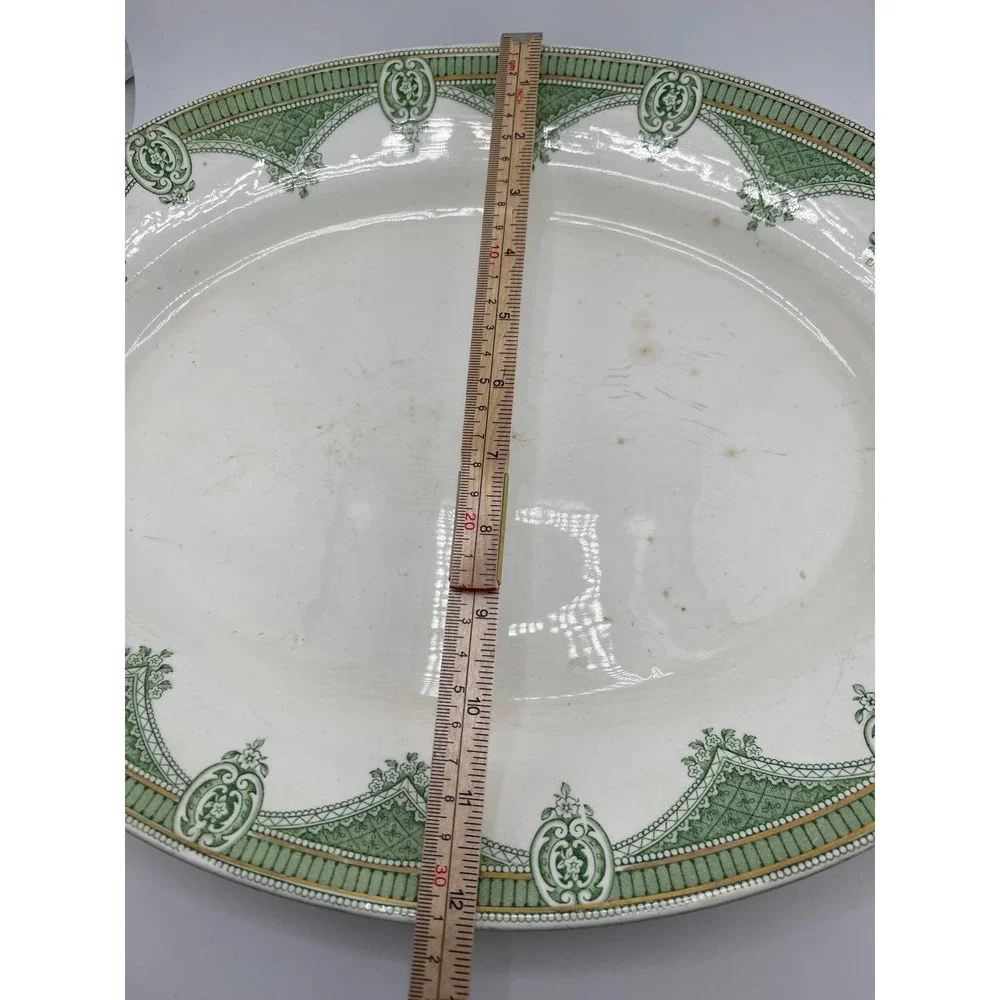 Ipswich J G Meakin England Serving Tray‎ Green Gold Antique Platter Vintage
